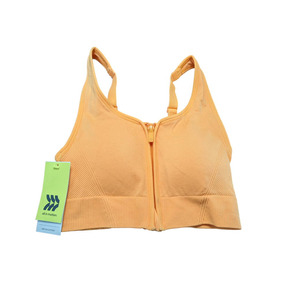 All in‎ Motion Medium Support Sports Bra Small Orange Seamless Zip Front Workout